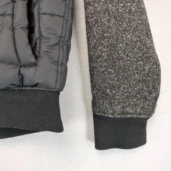 Distortion Black Puffer Jacket Men's S Knit Sleeves Hood Pocket Full Zip Grunge - Picture 10 of 10